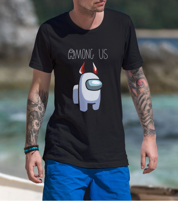 Among Us Purple White Character With Red Horns T-Shirt