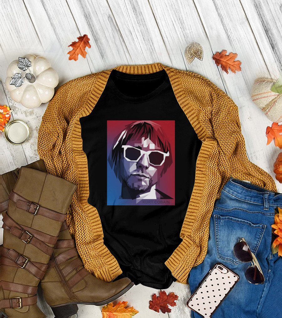 Kurt Cobain Geometric Artwork with Sunglasses T-Shirt