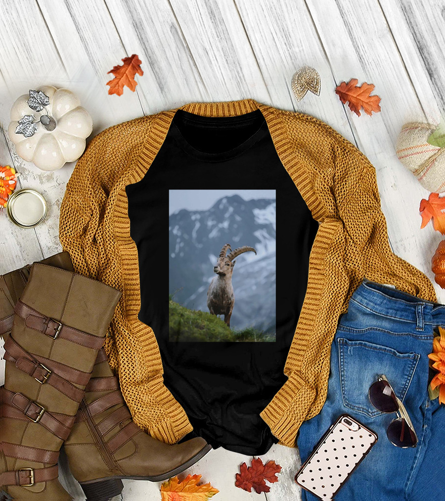 Painting Of Ibex In Mountain Landscape T-Shirt