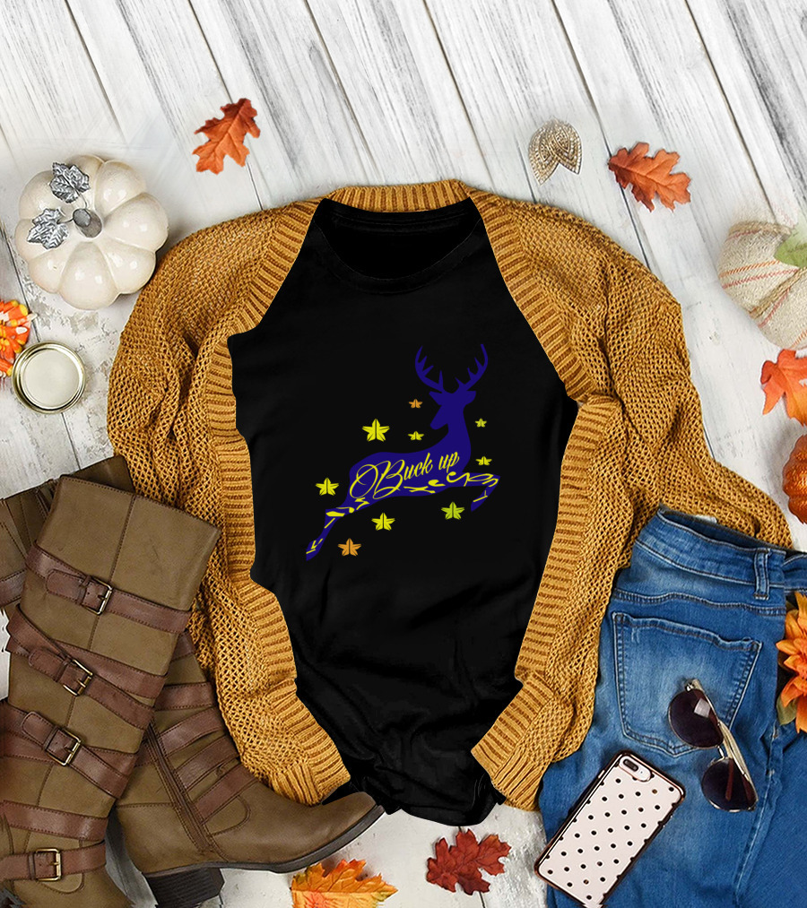 Buck Up Reindeer with Stars Christmas Xmas T-Shirt
