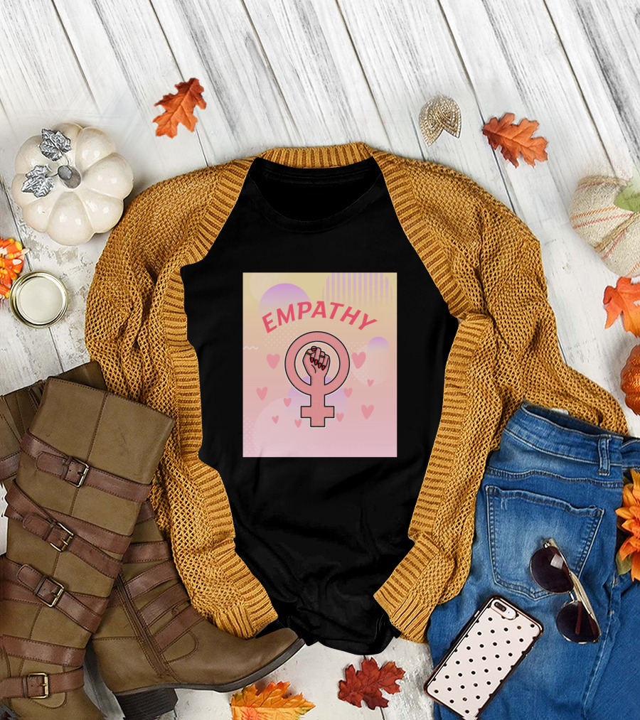 Empathy Feminist Venus Symbol with Raised Fist and Heart Background T-Shirt