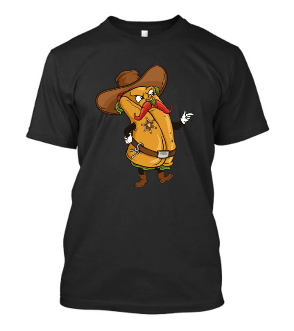 Burrito Cowboy Sheriff Chili Mustache Cinco De Mayo Cartoon T-Shirt