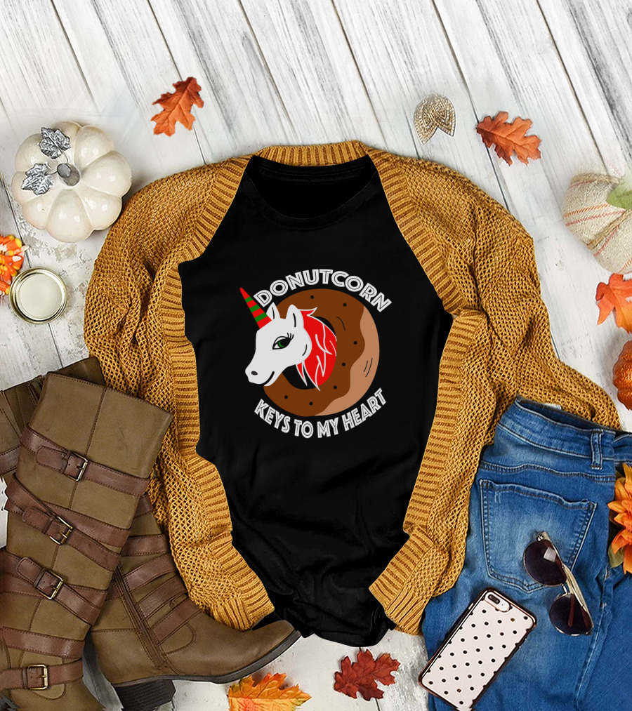 Donutcorn with Festive Unicorn and Sweet Doughnut Keys to My Heart T-Shirt