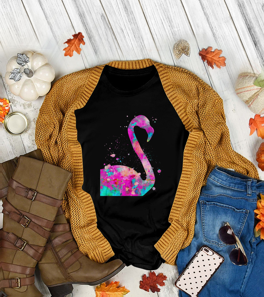 Flamingo Watercolor Neon Splash T-Shirt