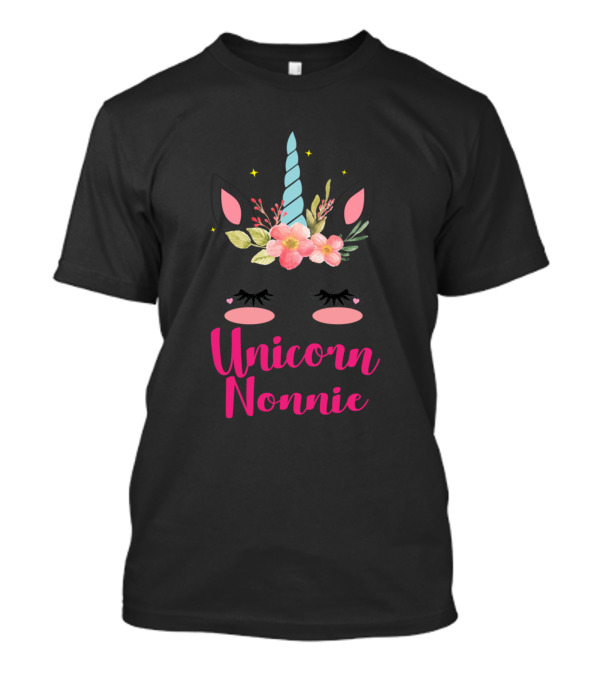 Unicorn Nonnie Floral Unicorn Horn Ears Eyelashes T-Shirt