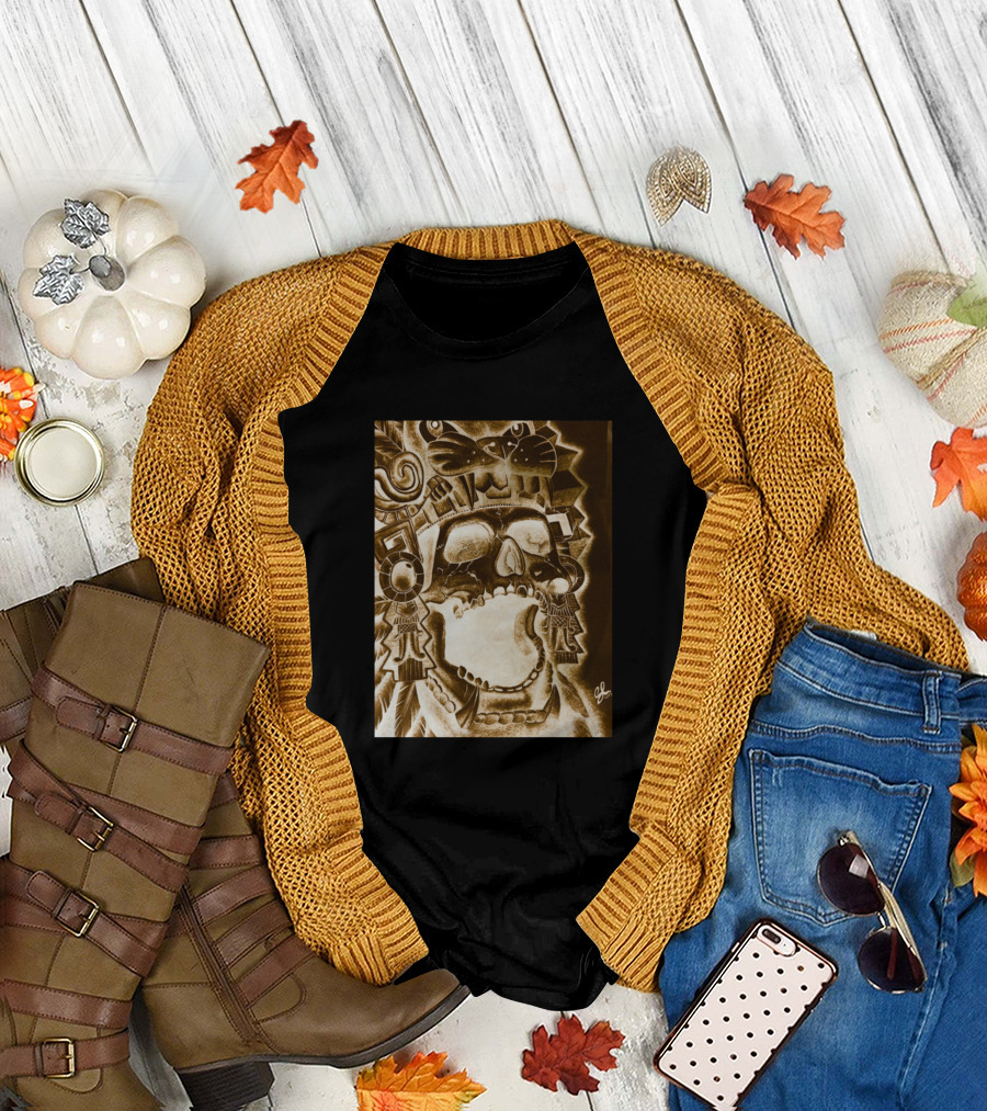 Aztec Warrior Skull Headdress Ancient Symbolism T-Shirt