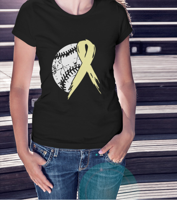 Baseball Tackle Spina Bifida Awareness Ribbon Pale Yellow T-Shirt
