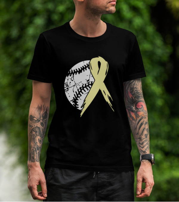 Baseball Tackle Spina Bifida Awareness Ribbon Pale Yellow T-Shirt