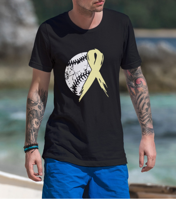 Baseball Tackle Spina Bifida Awareness Ribbon Pale Yellow T-Shirt