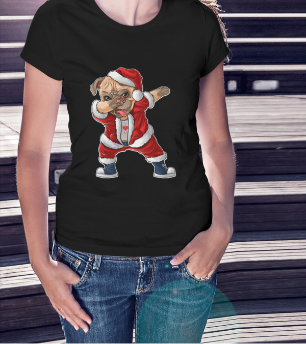 Santa Dabbing Dog Pug In Christmas T-Shirt