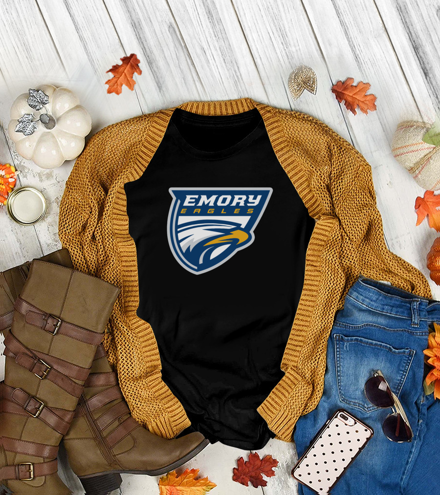 Emory Eagles Bold Logo with Eagle Head in Shield Emblem T-Shirt