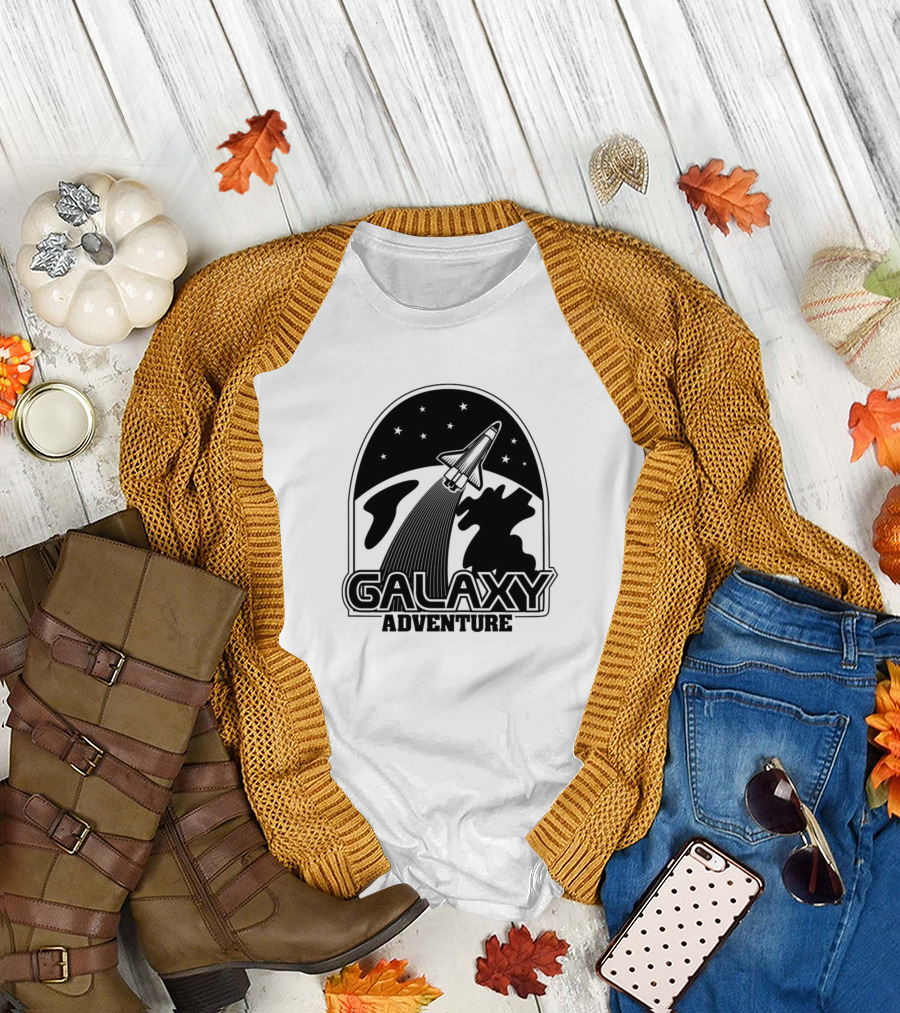 GALAXY ADVENTURE Retro Rocket Spaceship Stars Earth T-Shirt
