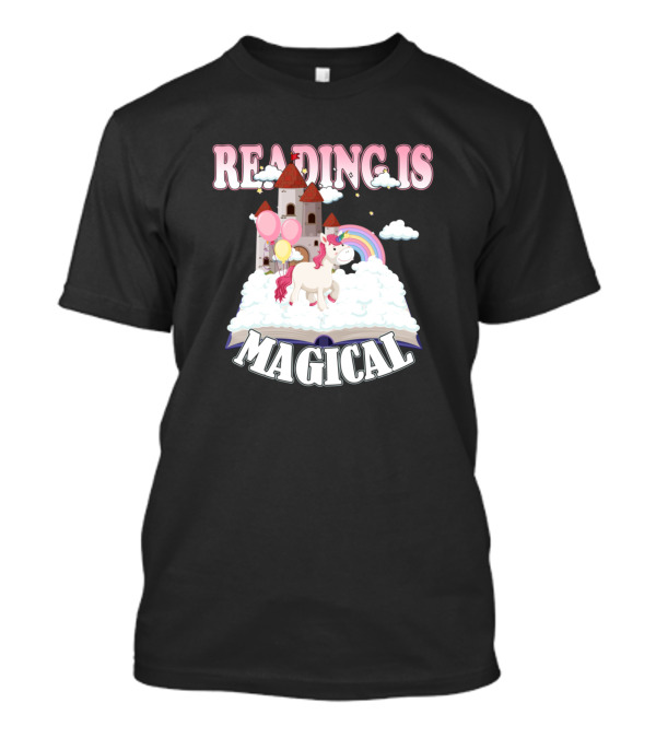 Reading Is Magical Book Lover Unicorn Castle Rainbow T-Shirt