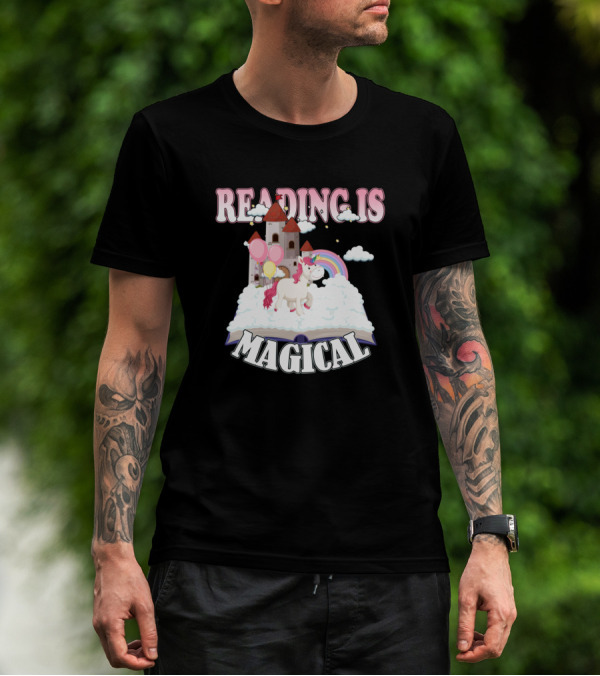 Reading Is Magical Book Lover Unicorn Castle Rainbow T-Shirt
