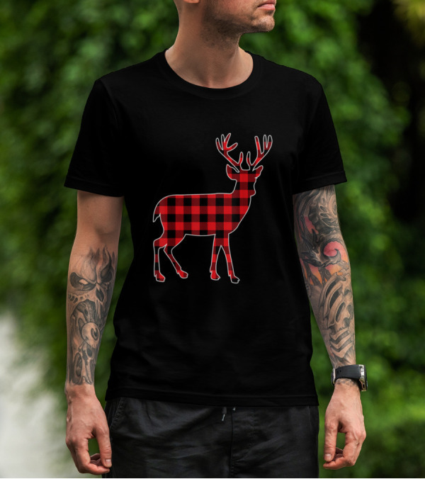 Red Plaid Buffalo Check Stag T-Shirt