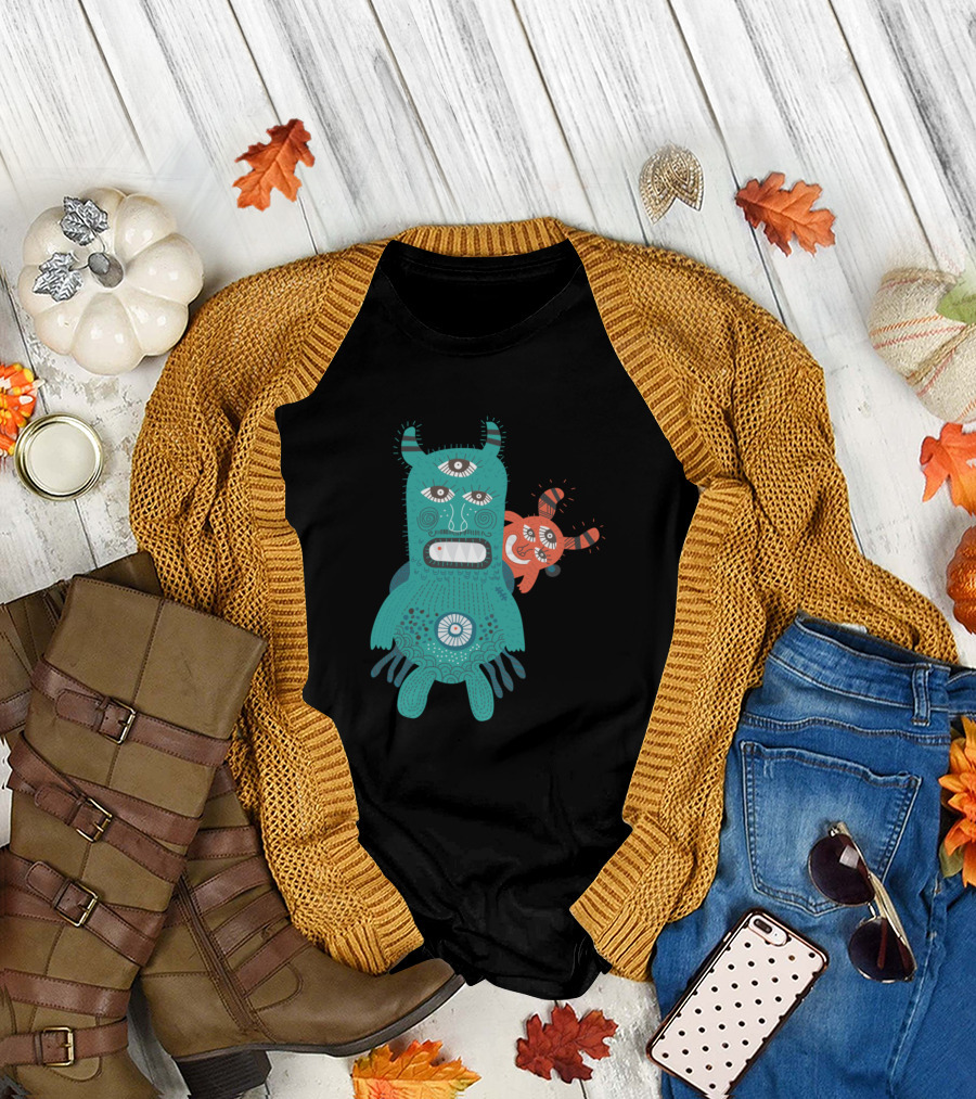 Two Monster Three-Eyed Creature with Orange Companion T-Shirt