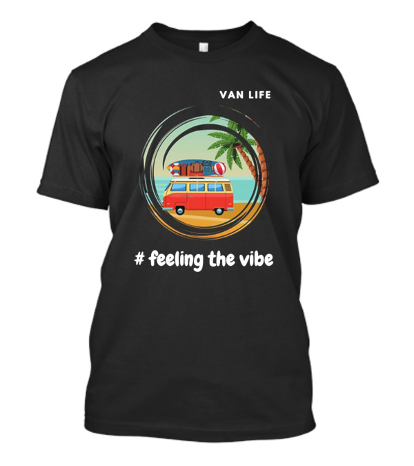 Van Life Beach Vibe With Retro Red Van And Palm Trees T-Shirt