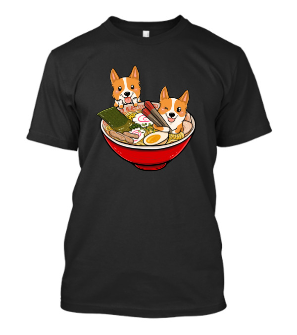 Funny Corgi Dogs In Japanese Ramen Bowl T-Shirt