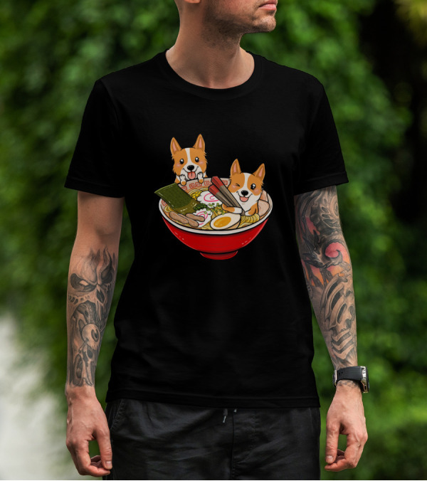 Funny Corgi Dogs In Japanese Ramen Bowl T-Shirt