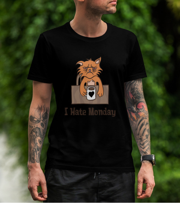 I Hate Monday Tired Cat Coffee Humor T-Shirt
