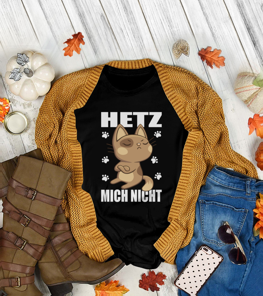 HETZ MICH NICHT Cat With Paw Prints Motif T-Shirt