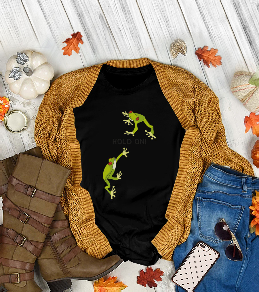Hold On Funny Frogs By Inkyzone T-Shirt