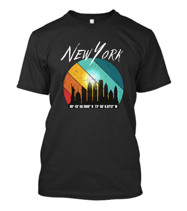 New York City Skyline Coordinates 40°43'50.1960N 73°56'6.8712W T-Shirt