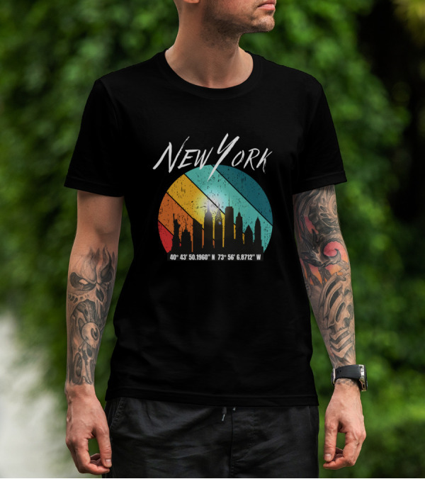 New York City Skyline Coordinates 40°43'50.1960N 73°56'6.8712W T-Shirt