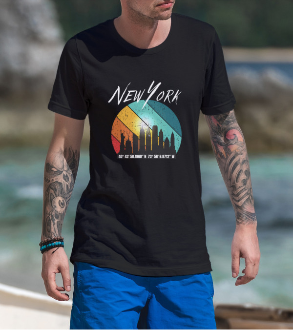 New York City Skyline Coordinates 40°43'50.1960N 73°56'6.8712W T-Shirt
