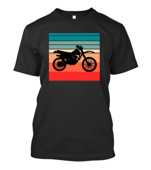 Retro Dirt Bike Silhouette On Striped Sunset Background T-Shirt