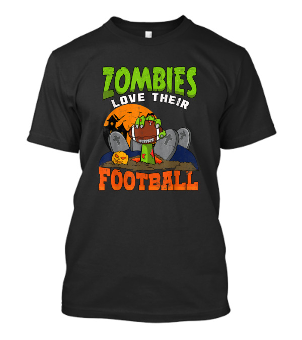 Zombies Love Their Football Halloween Graveyard Night Scene T-Shirt