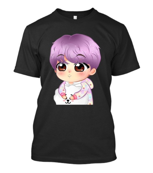 Seokjin BTS Chibi Character With Purple Hair Hugging Cartoon Animal T-Shirt