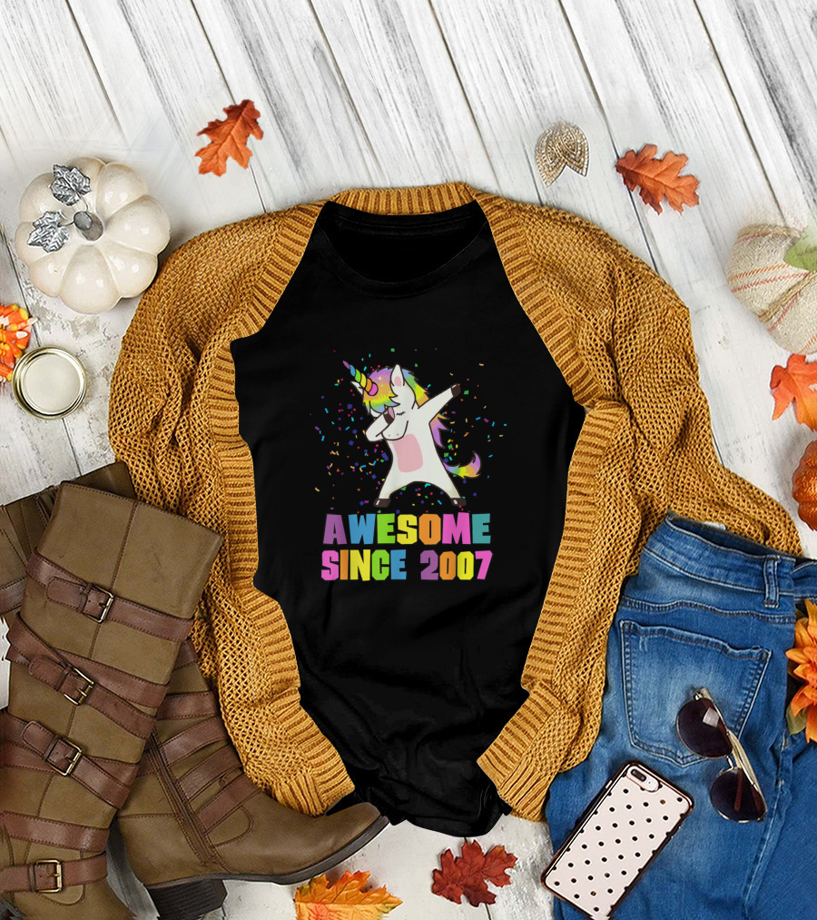 Dabbing Rainbow Unicorn Awesome Since 2007 T-Shirt