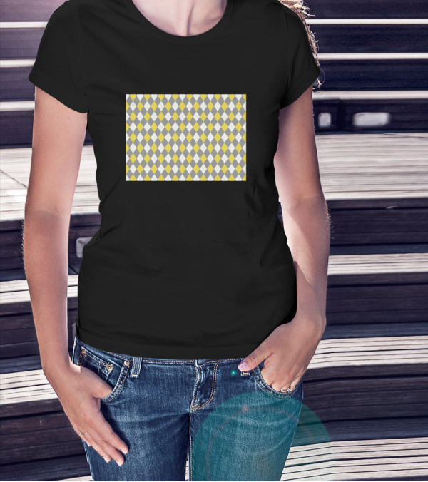Illuminating Argyle Pattern In Yellow And Gray T-Shirt