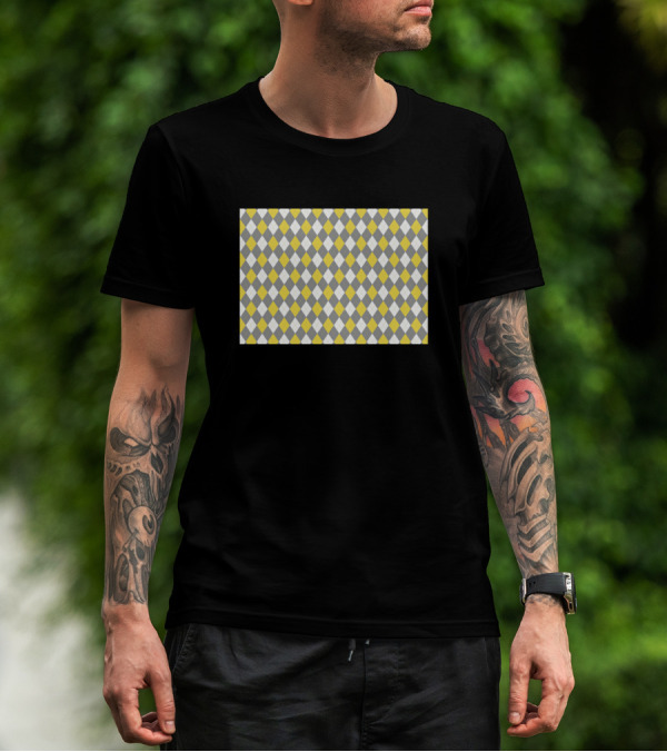 Illuminating Argyle Pattern In Yellow And Gray T-Shirt