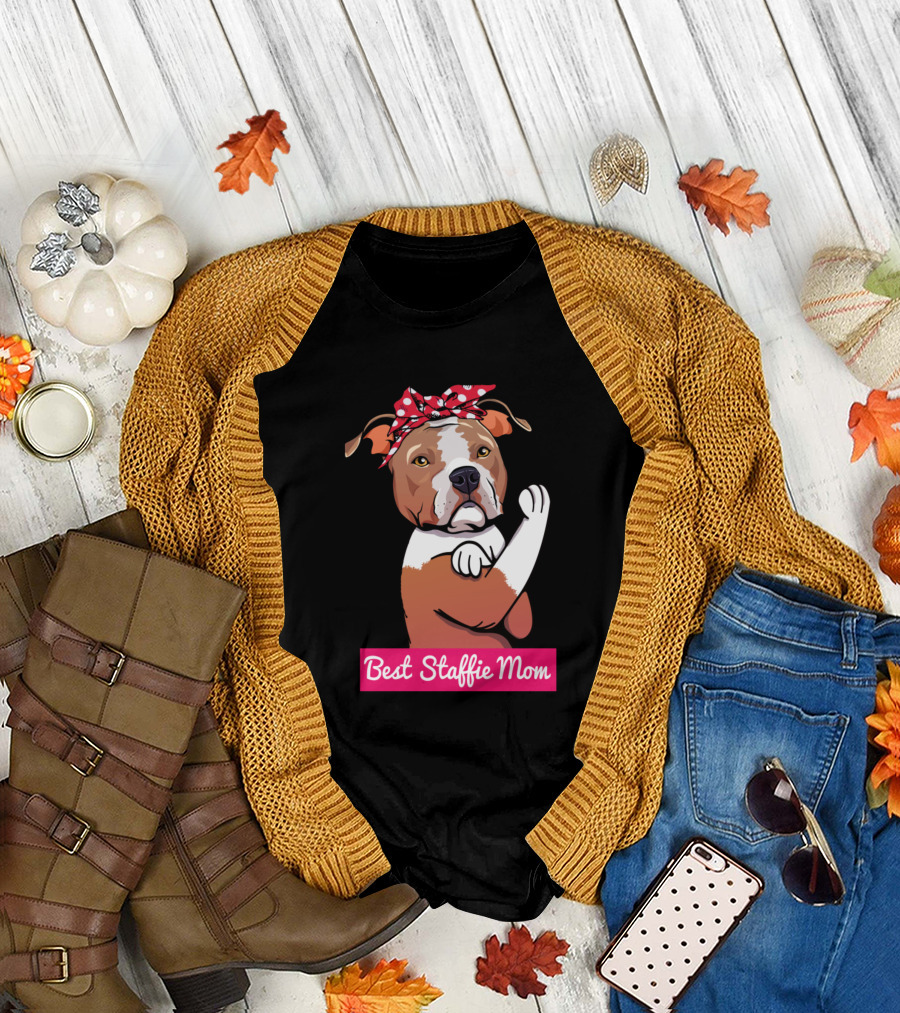 Best Staffie Mom Retro American Staffordshire Terrier Dog T-Shirt