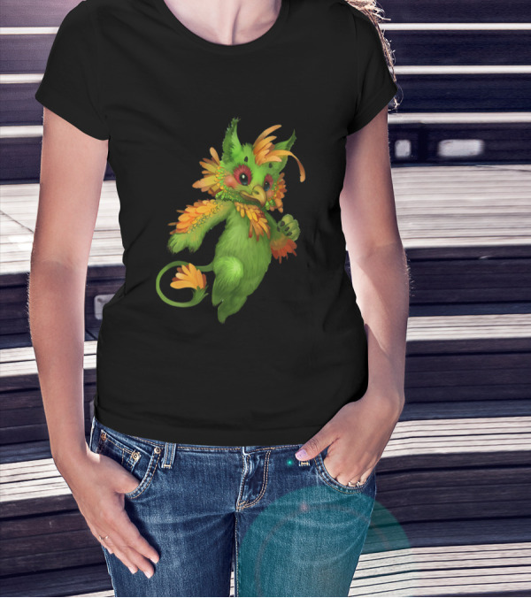 Bird Cute Green Furry Fantasy Creature T-Shirt