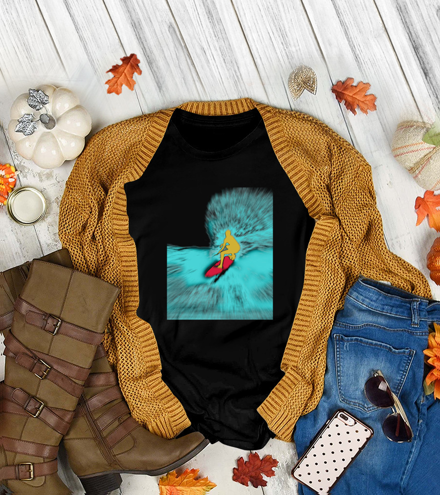 Surfer Making The Drop Zoom Vibrant Wave Surfing Adventure T-Shirt