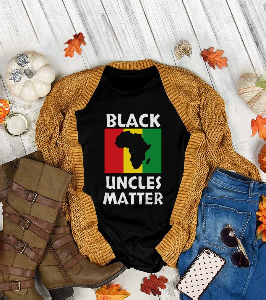Black Uncles Matter Africa Map Red Yellow Green Stripes T-Shirt