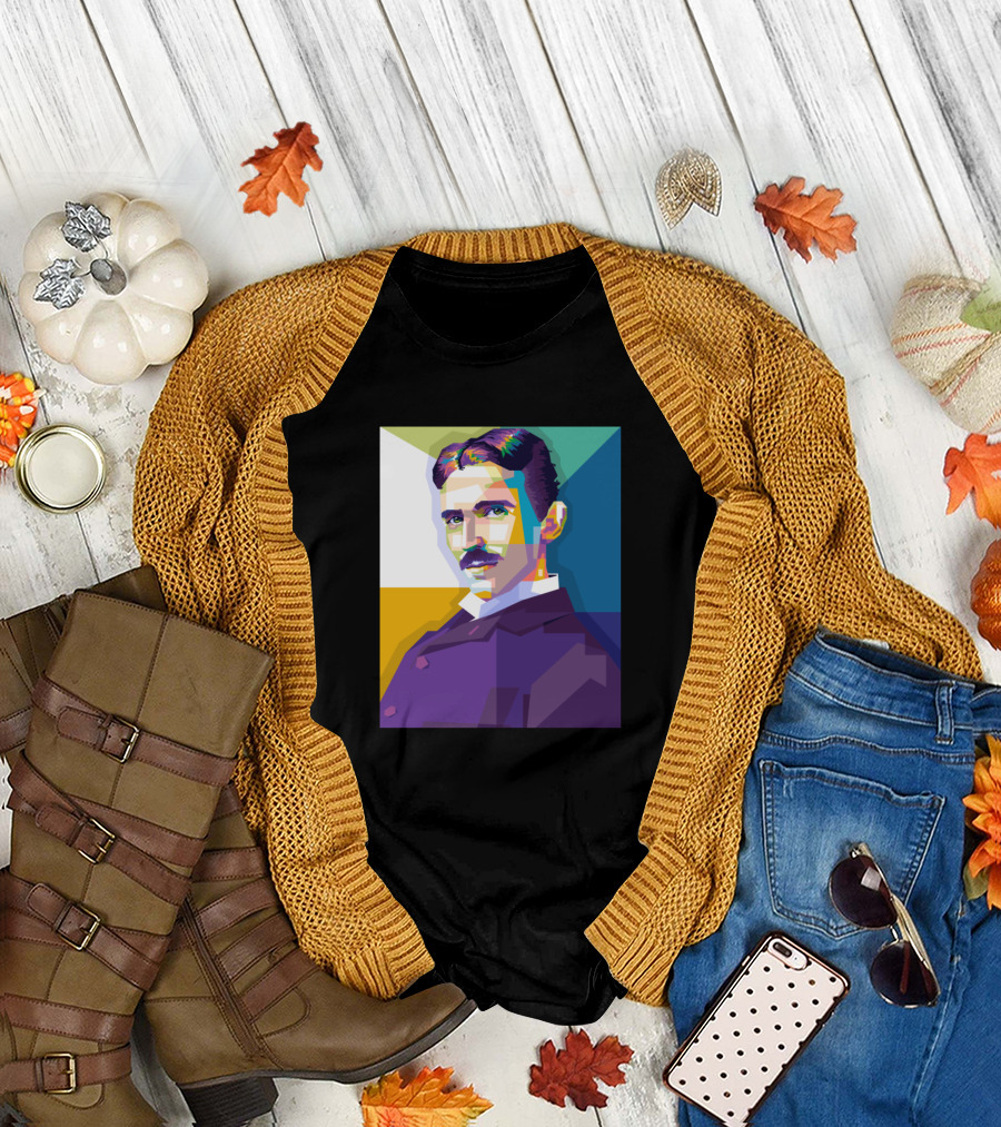 Nikola Tesla Colorful Geometric T-Shirt