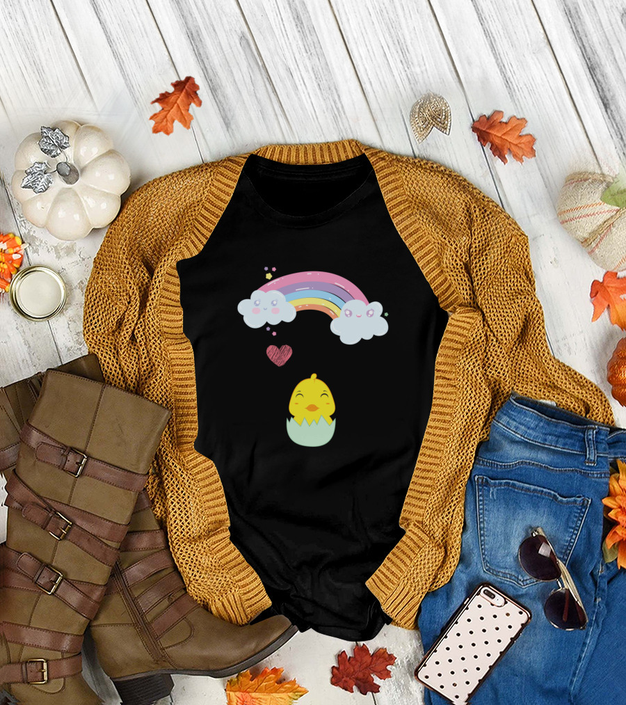 Rainbow I Love My Auntie Cute Chick and Heart Clouds T-Shirt