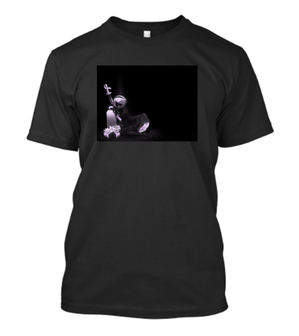 Vague Hope Somber Figure Holding Cross Monochrome T-Shirt