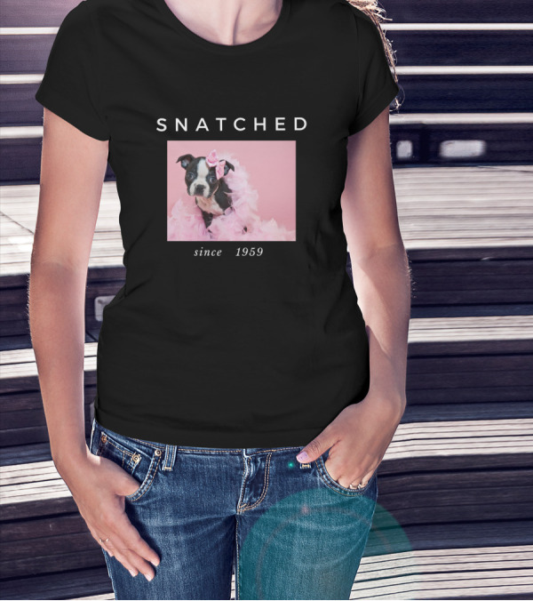 Snatched Since 1959 Boston Terrier Pink Feather Boa T-Shirt