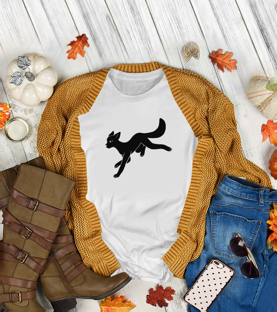 Jumping Wolf Silhouette Dark Forest Night Sky T-Shirt