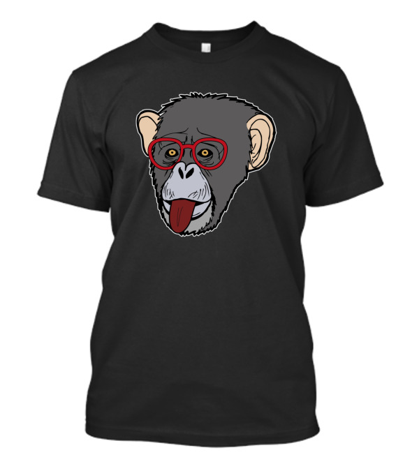 Nerd Chimp With Glasses Sticking Out Tongue T-Shirt