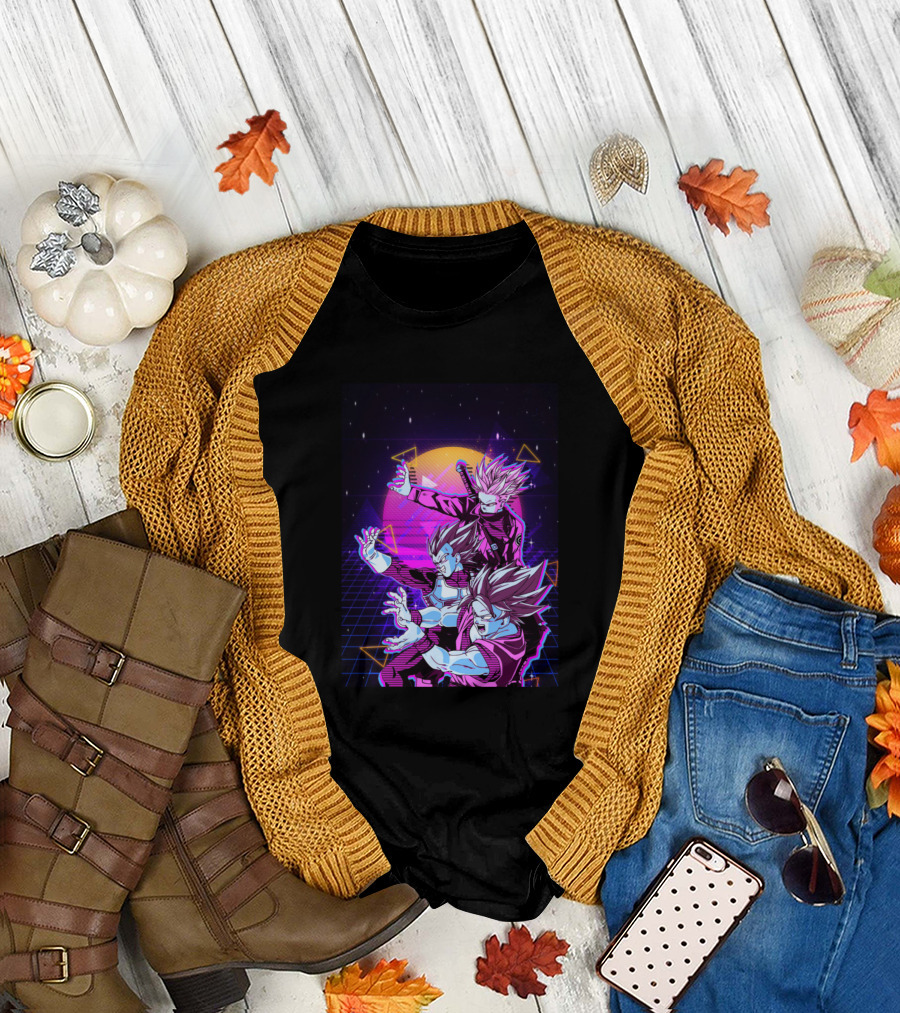 Retro SSJ Neon Saiyan Warriors Vaporwave Aesthetic T-Shirt