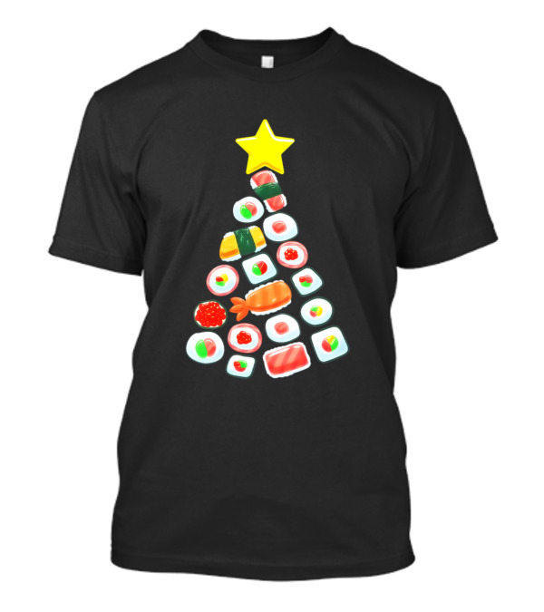 Kawaii Japanese Sushi Christmas Tree With Cute Holiday T-Shirt