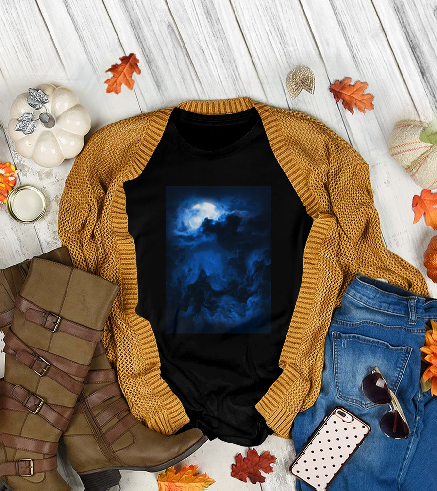 Moonlit Night Cloudscape in Deep Blue Hues T-Shirt