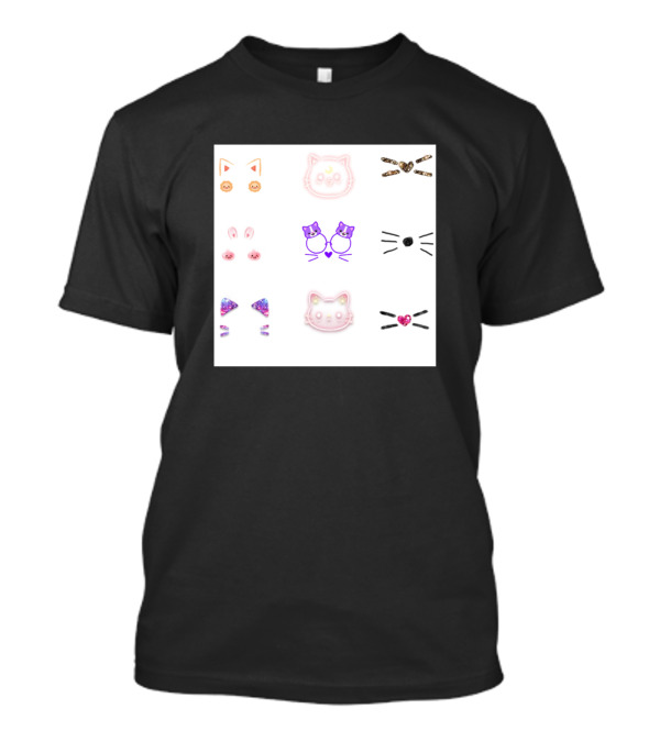 Multi Cat Bunny Faces Stickers Whiskers Hearts Illustrated T-Shirt
