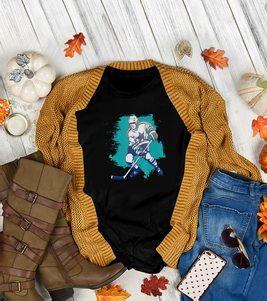 Hockey Play On Ice Best Player With Stick And Mask Image T-Shirt